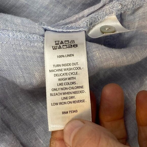 Tahari Womens Shirt US 2X EU 48/50 100% Linen Blue Button-Front Collared Tunic - Picture 8 of 10